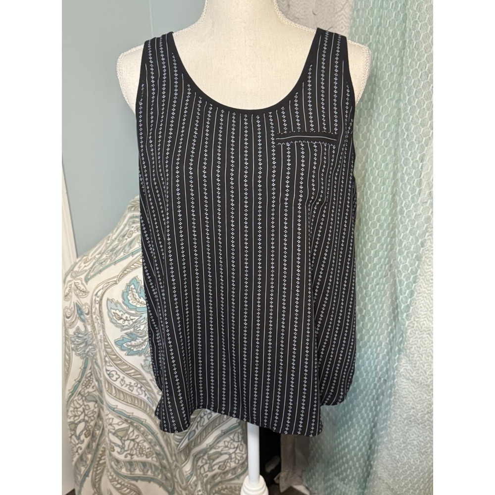 LOFT Blue Sleeveless Blouse Diamond Striped Large Petite PL